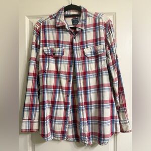 Faded Glory Red and Blue Plaid Button Down Shirt